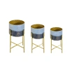 A set of three large, medium and small golden textured iron flower POTS with high legs details Picture